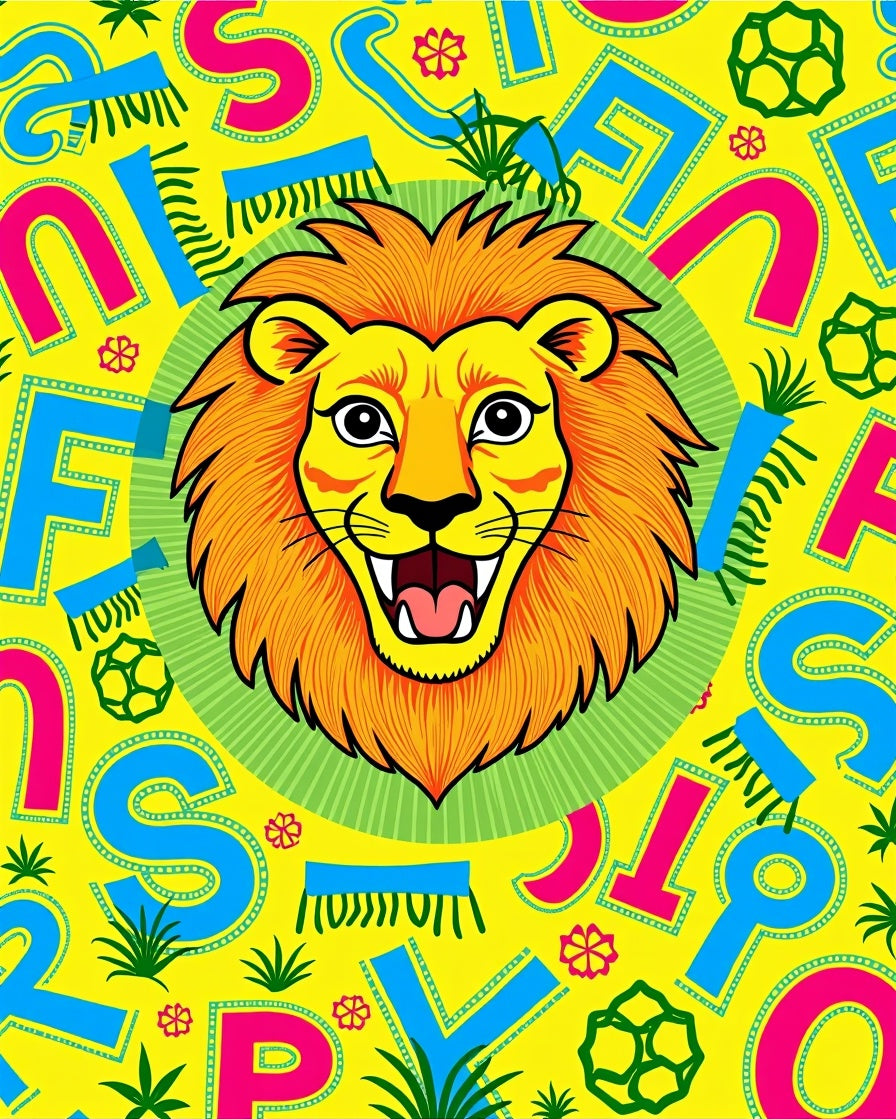 Bold Yellow Lion Alphabet Zoo Rug