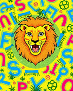 Bold Yellow Lion Alphabet Zoo Rug
