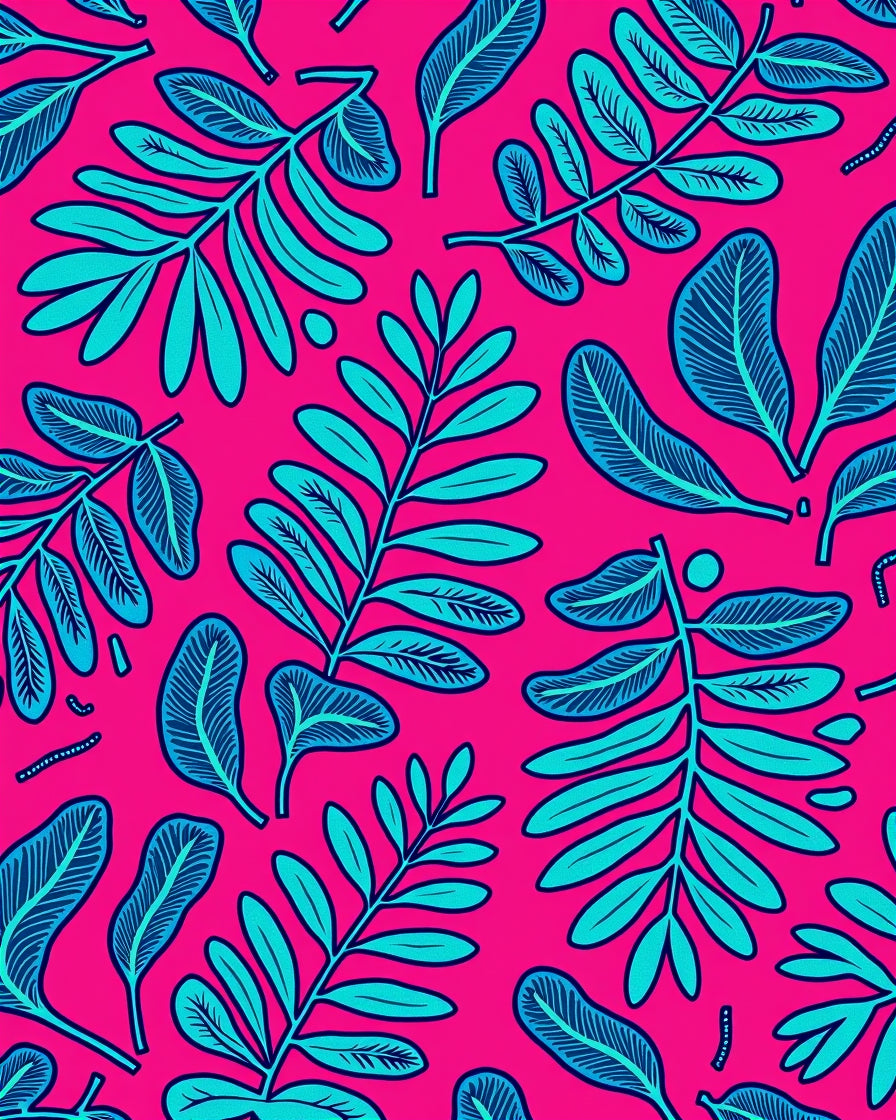 Vibrant Teal Leaf Tropical Pink Rug