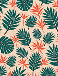 Tropical Leaf Coral Green Background Rug