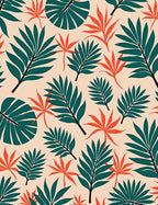 Tropical Leaf Coral Green Background Rug