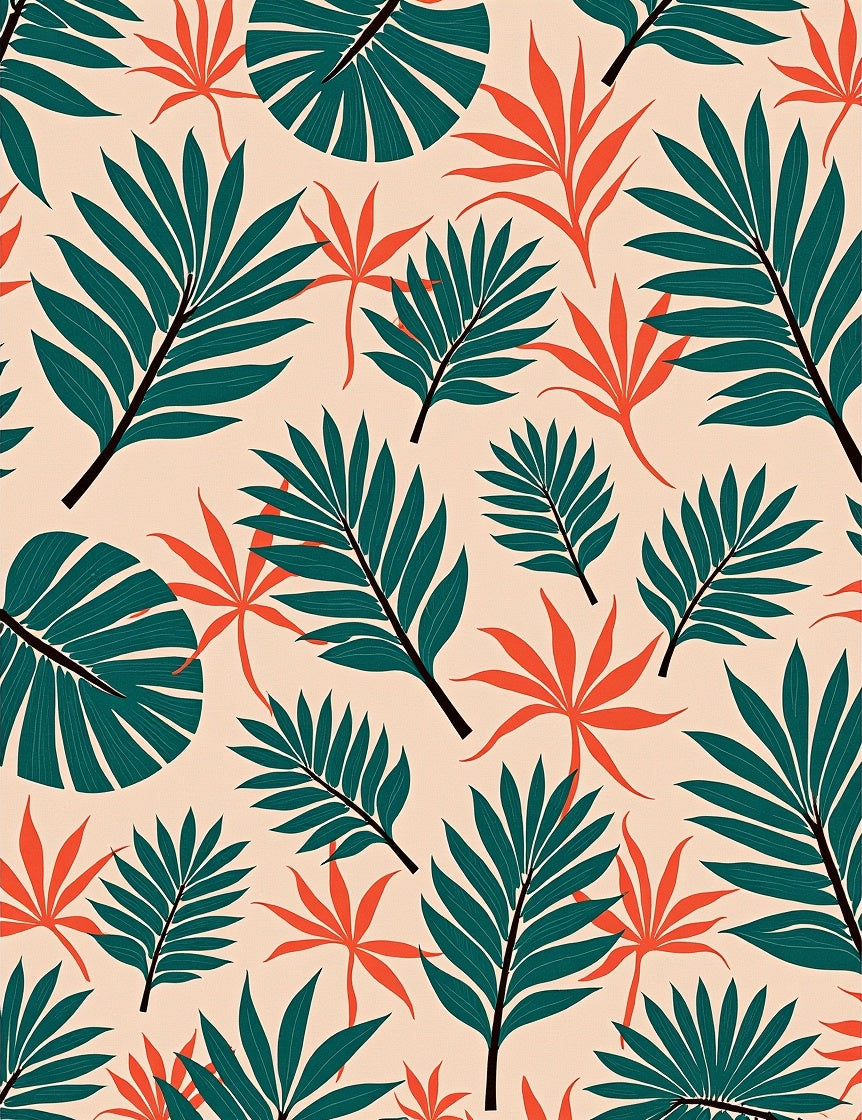 Tropical Leaf Coral Green Background Rug