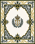 Ornate Gold and Green Crest Border Rug