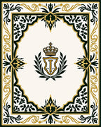 Ornate Gold and Green Crest Border Rug