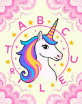 Whimsical Unicorn Rainbow Stars Alphabet Rug