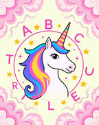Whimsical Unicorn Rainbow Stars Alphabet Rug