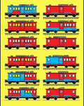 Retro Red Blue Train Cars Rug