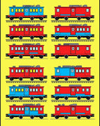 Retro Red Blue Train Cars Rug