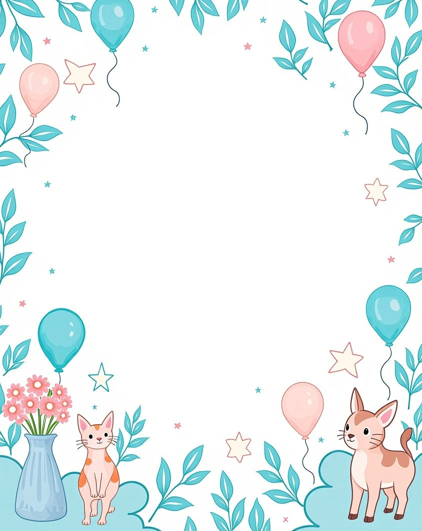 Playful Kittens Balloons Floral Branches Rug