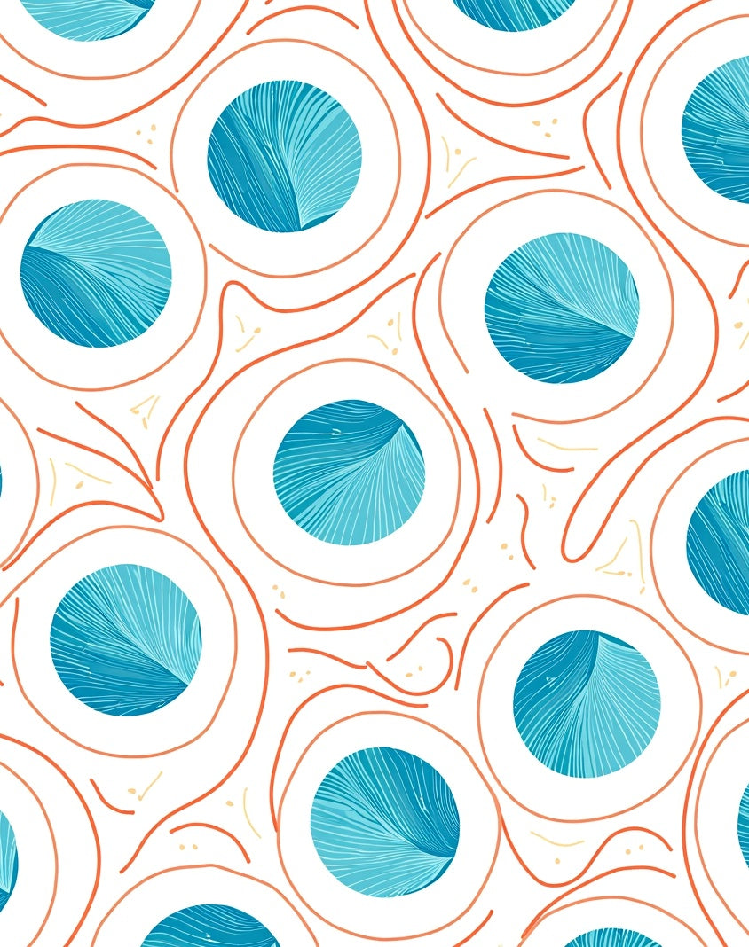 Coral Orange Swirl Blue Circles Rug