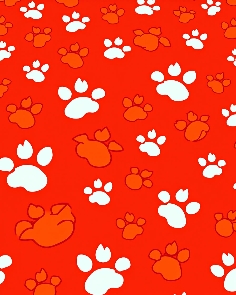Orange White Paw Prints All Over Rug