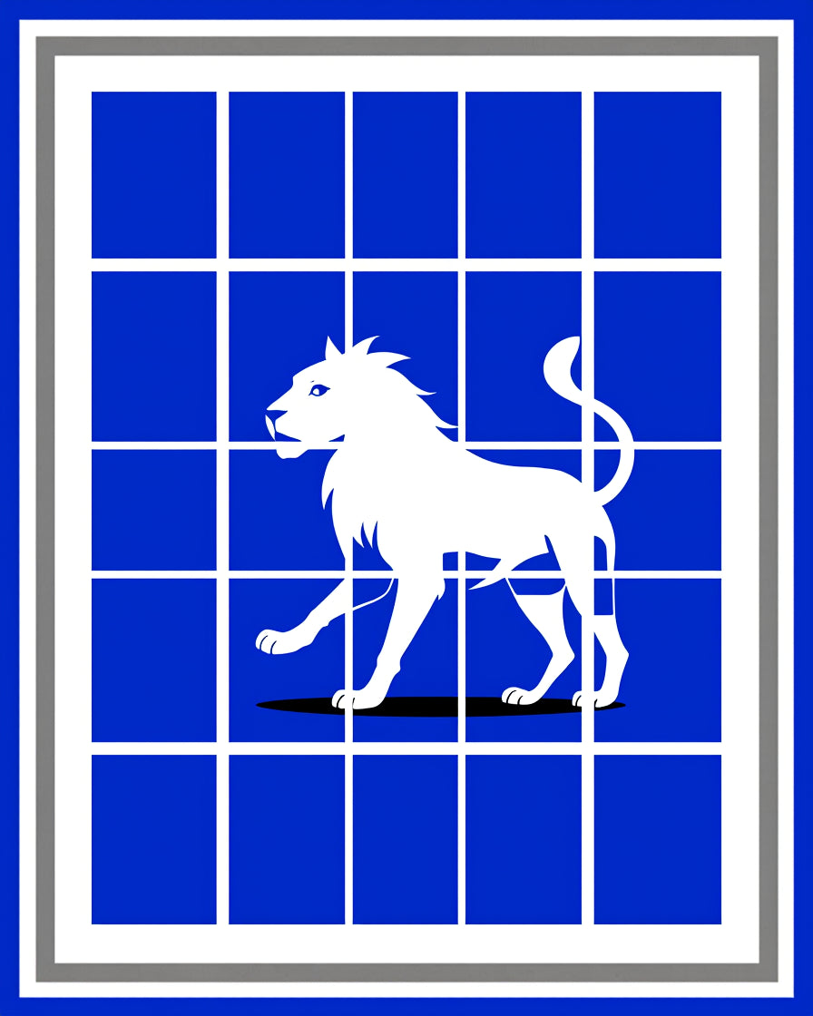 Bold White Lion Grid Blue Rug