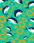 Playful Dolphin Teal Orange Circles Rug