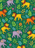 Jungle Lions Elephants Floral Garden on Green Rug