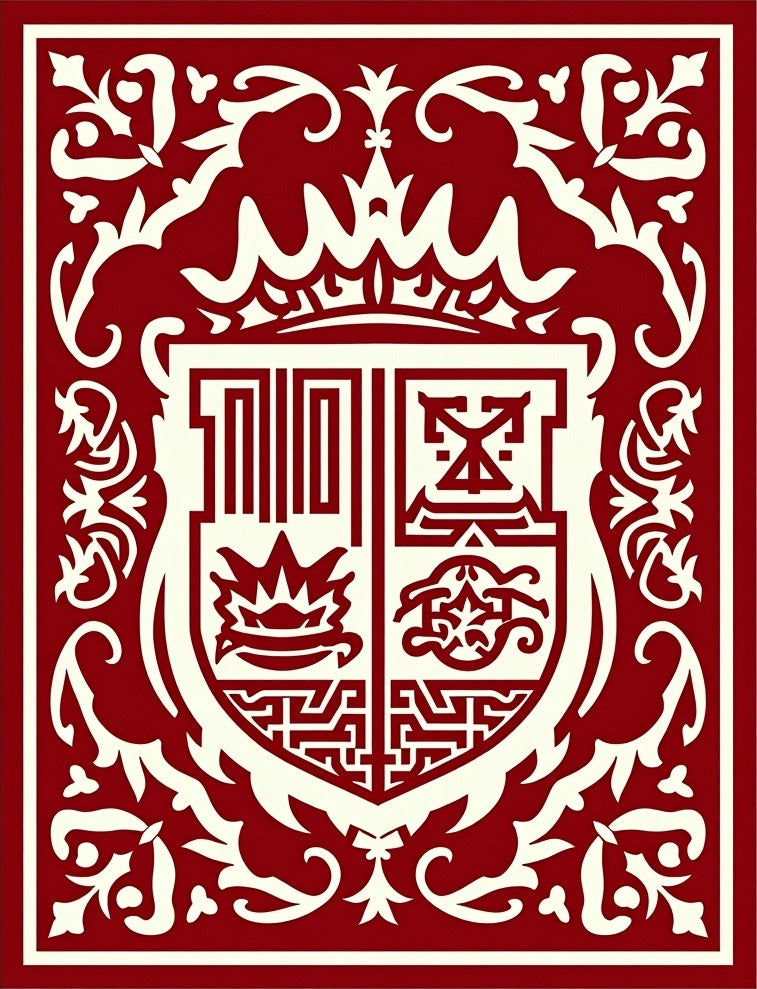 Regal Crimson Cream Heraldic Crest Rug