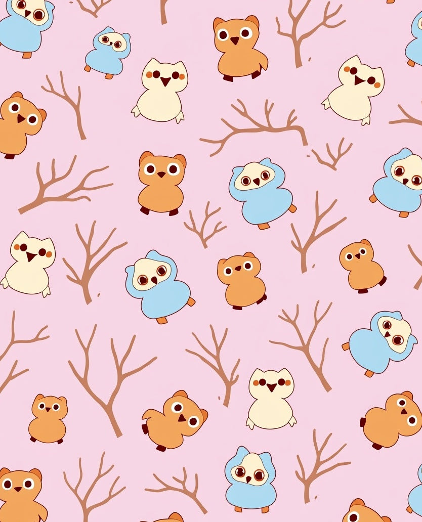 Cute Owl Forest Pink Background Rug