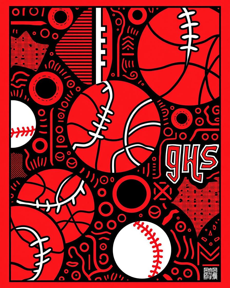 Bold Red Sports Collage Rug