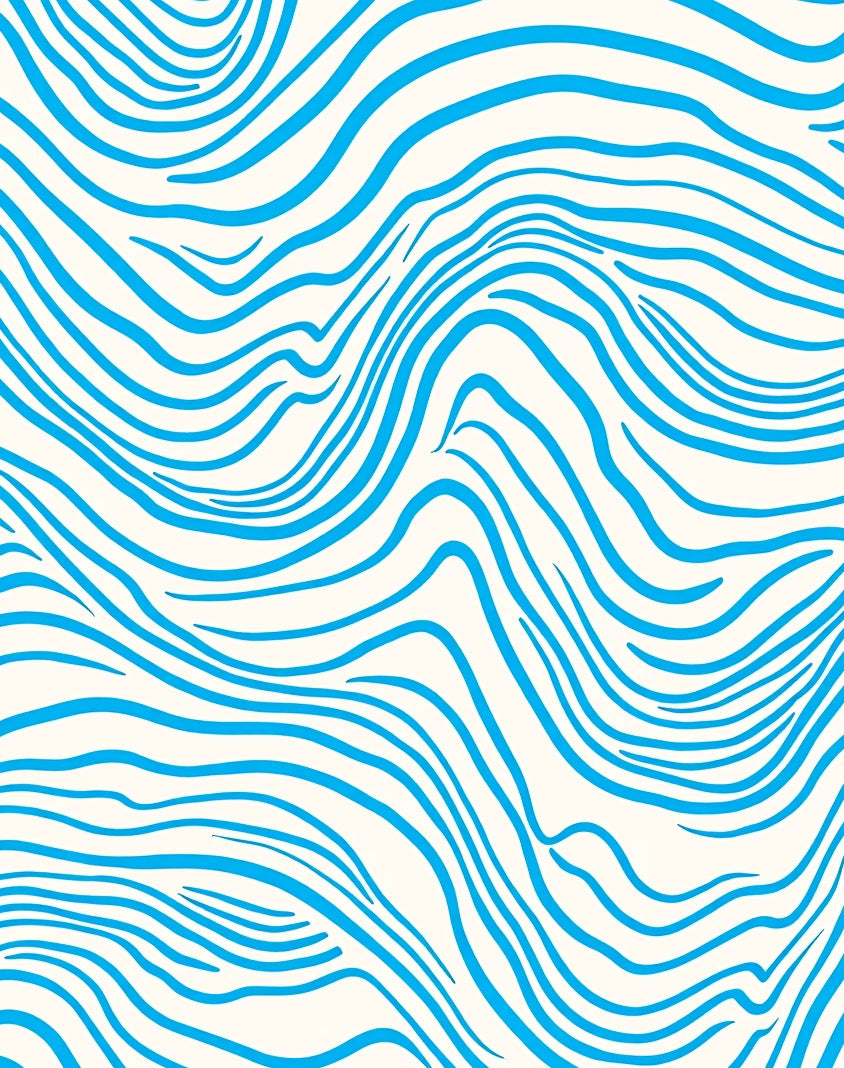 Oceanic Blue Abstract Wavy Lines Rug