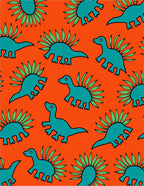Teal Dinosaurs with Green Fins Orange Rug