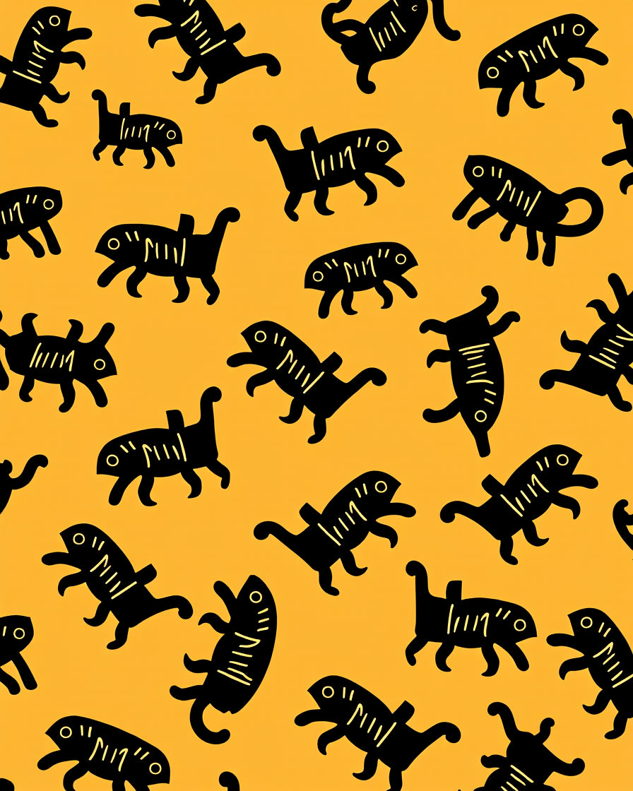 Whimsical Black Creatures Orange Background Rug