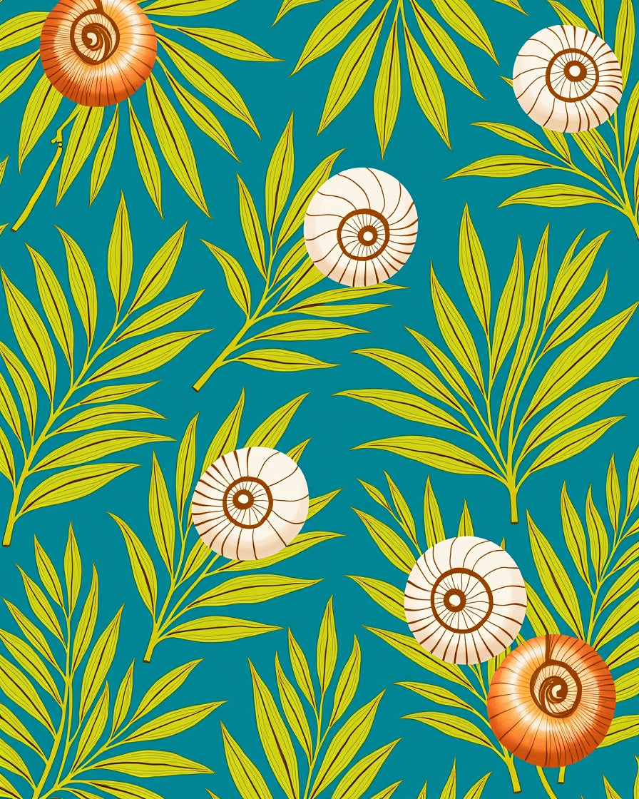 Aqua Teal Tropical Shell Leaf Rug