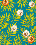 Aqua Teal Tropical Shell Leaf Rug