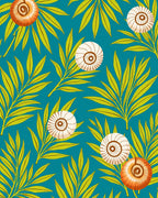 Aqua Teal Tropical Shell Leaf Rug