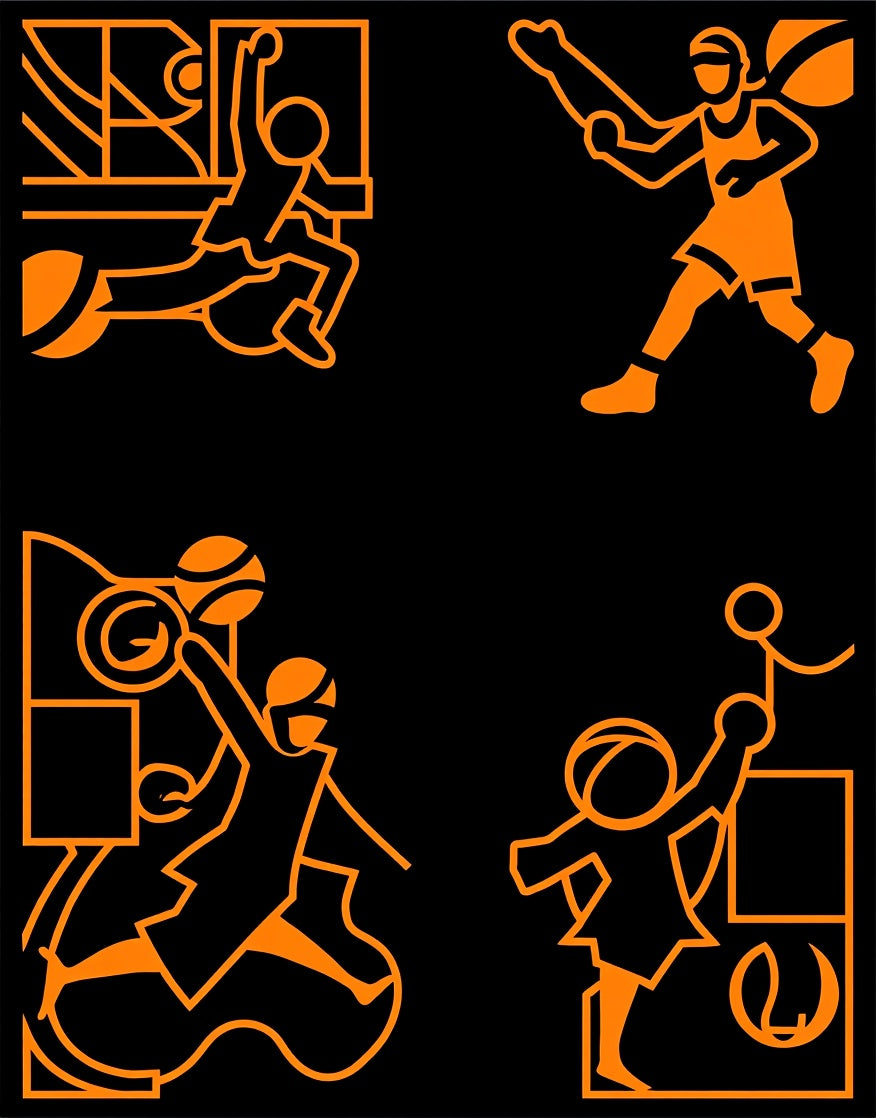 Orange Basketball Players Action Collage Rug