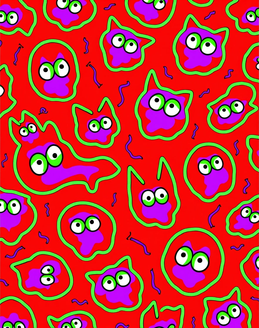Radiant Red Quirky Cat Faces Rug