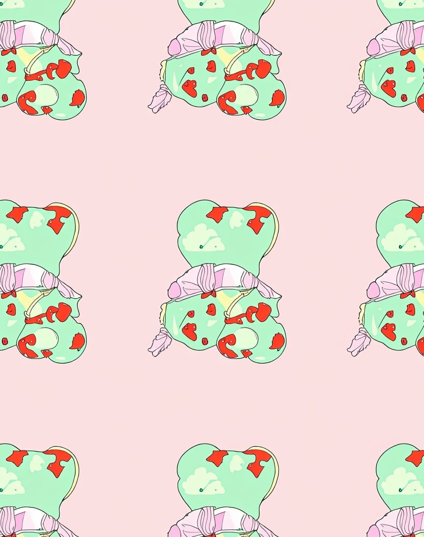 Whimsical Mint Red Bear Clouds Rug