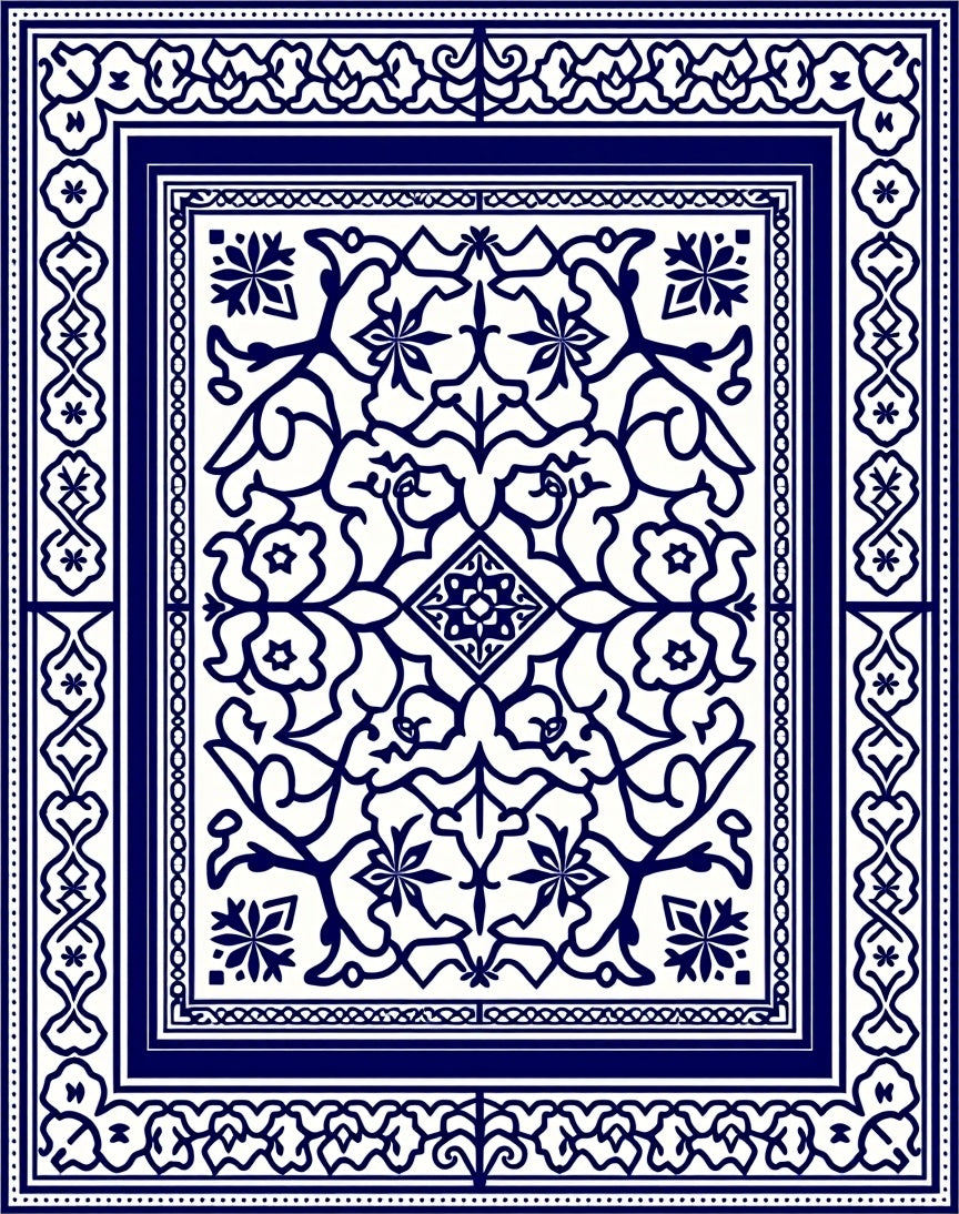 Elaborate Indigo Floral Lattice Rug