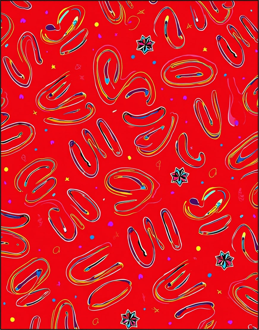 Vibrant Red Abstract Scribble Swirl Rug