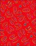 Vibrant Red Abstract Scribble Swirl Rug