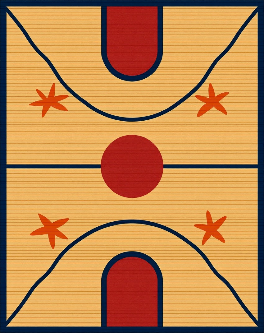 Retro Orange Star Basketball Court Rug