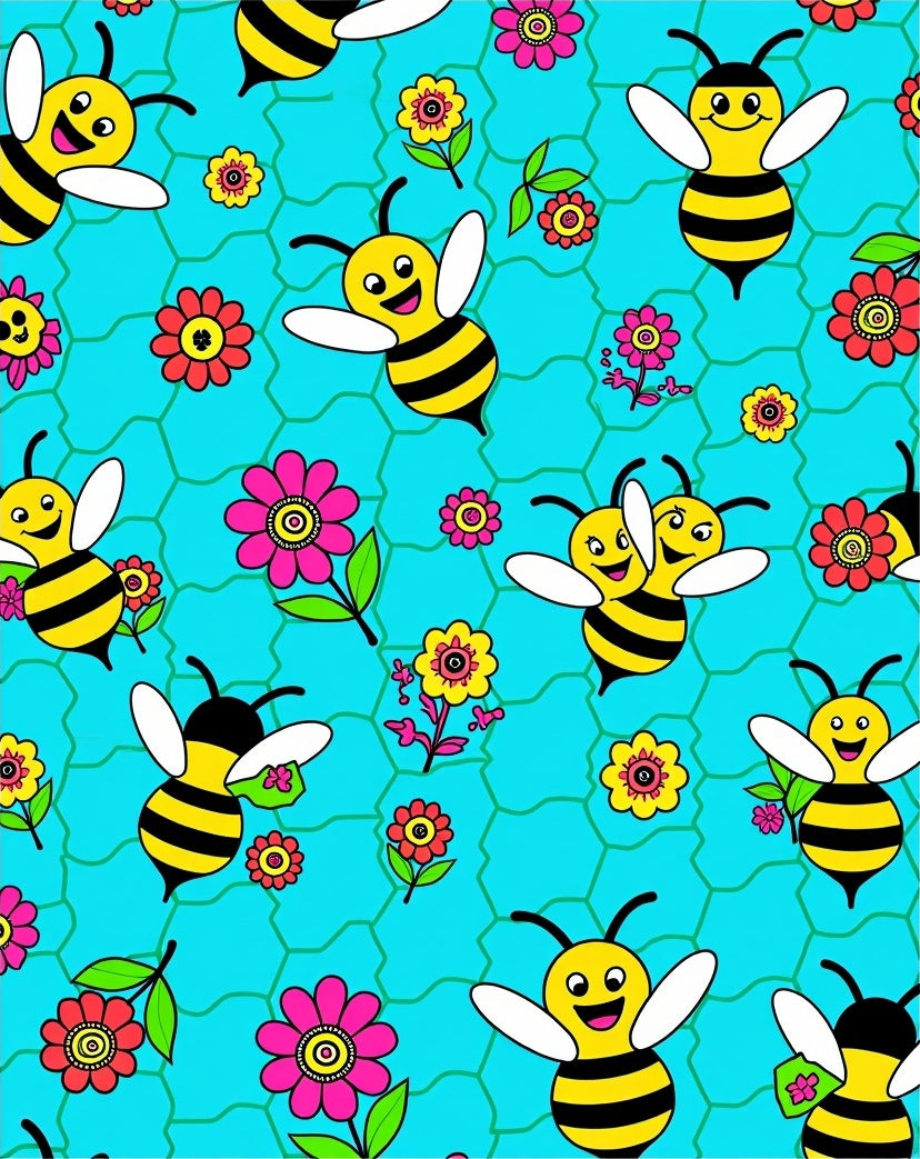 Happy Yellow Bees Floral Playful Rug