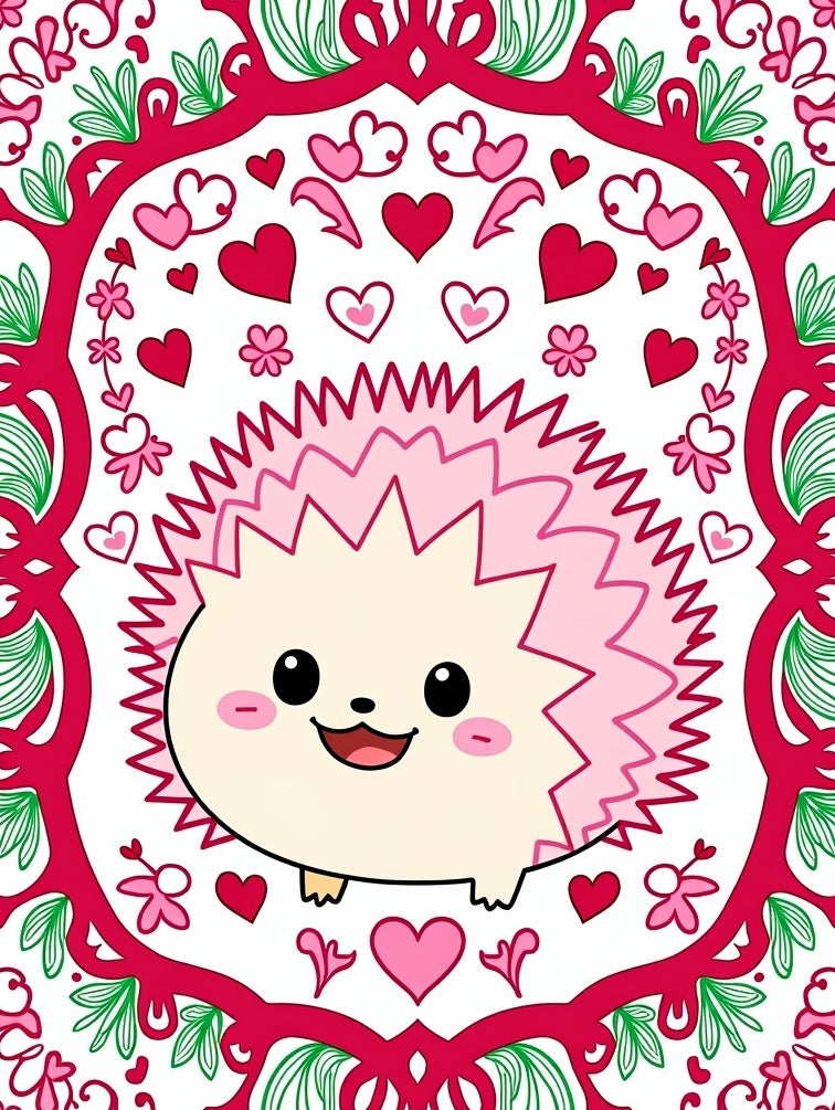 Cute Hedgehog Heart Frame Rug
