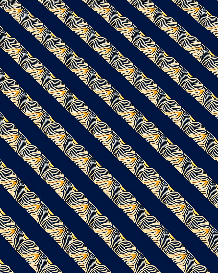 Navy Blue Golden Woven Diagonal Stripes Rug