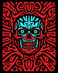 Fiery Red Cyan Skull Swirls Rug