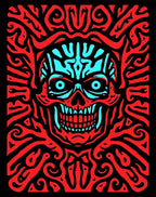 Fiery Red Cyan Skull Swirls Rug