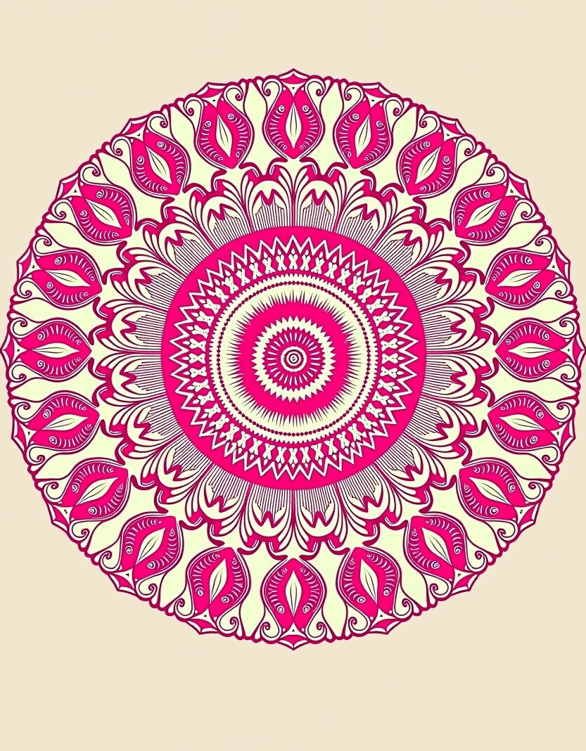Vibrant Pink Mandala Circular Motif Rug