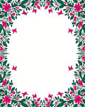 Vibrant Pink Floral Greenery Border Rug