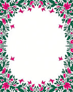 Vibrant Pink Floral Greenery Border Rug