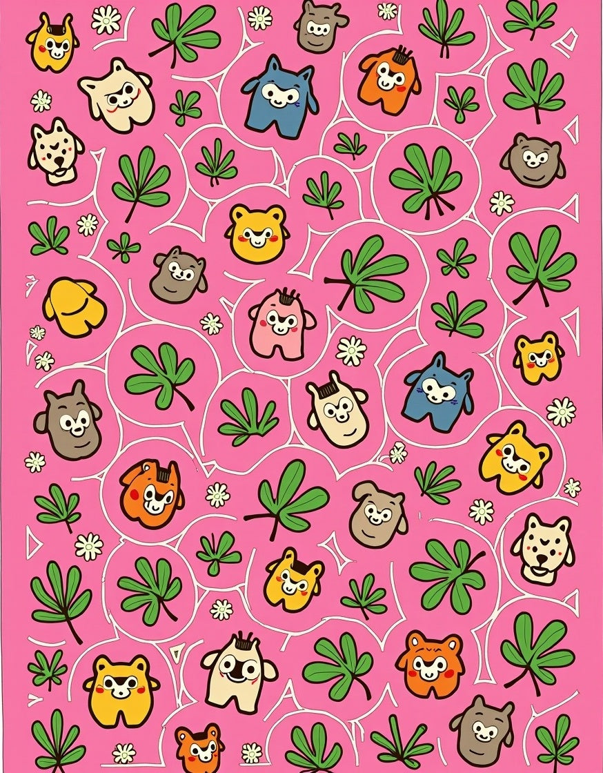 Whimsical Pink Cartoon Critters Garden Rug