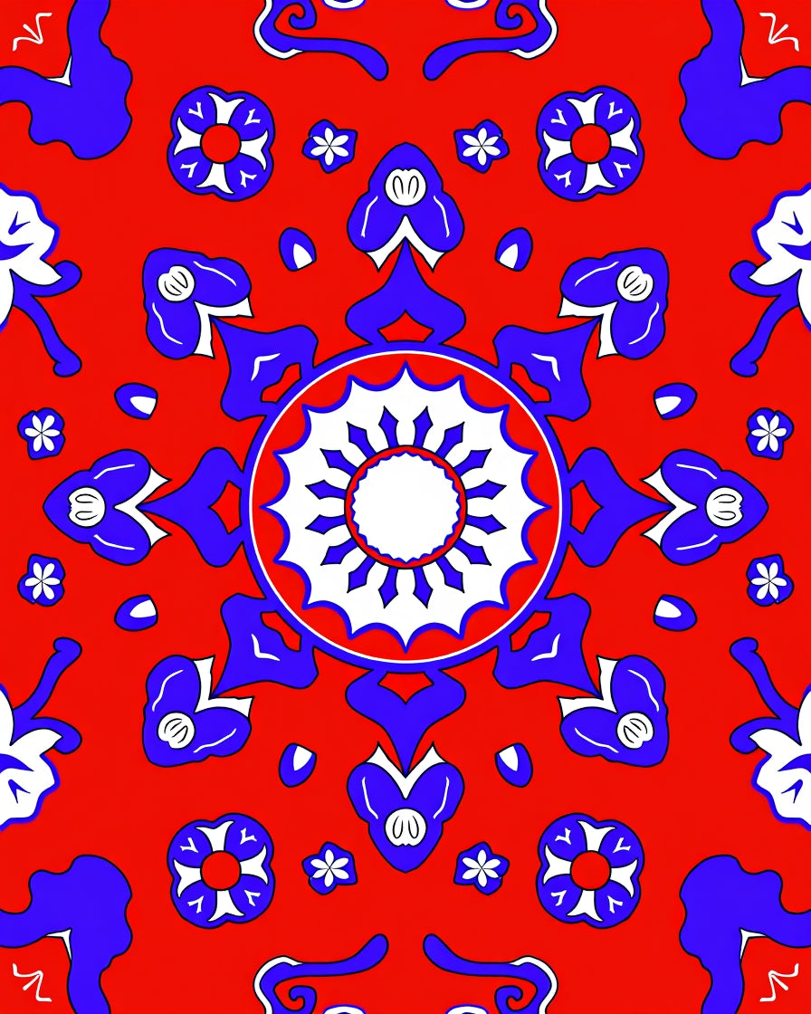 Crimson Blue Floral Mandala Medallion Rug