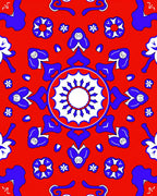 Crimson Blue Floral Mandala Medallion Rug