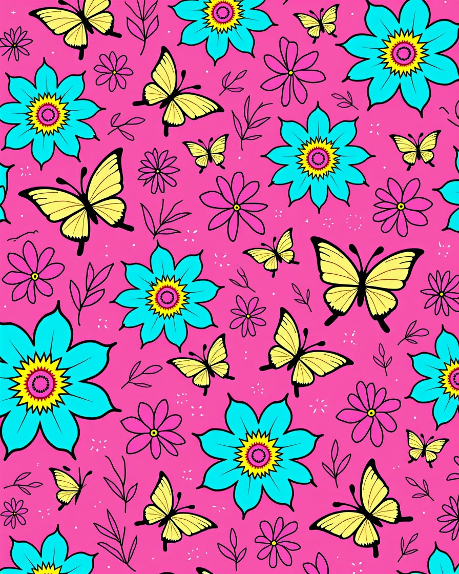 Bright Pink Yellow Butterfly Floral Rug