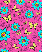 Bright Pink Yellow Butterfly Floral Rug