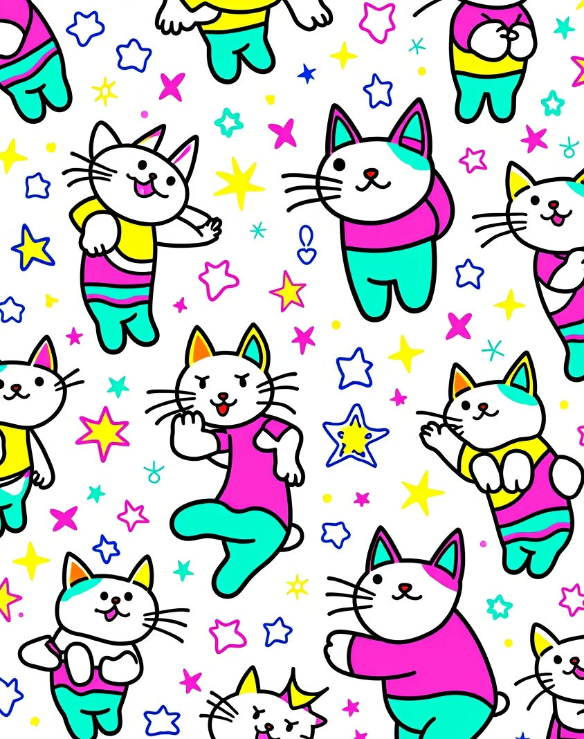 Vibrant Kitty Stars And Shapes Rug