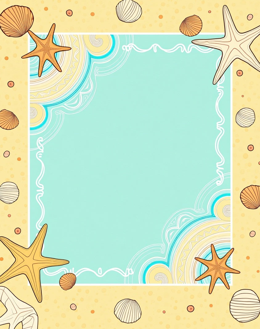 Coastal Starfish Shell Beach Border Rug