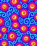 Bright Red Yellow Floral Swirl Rug